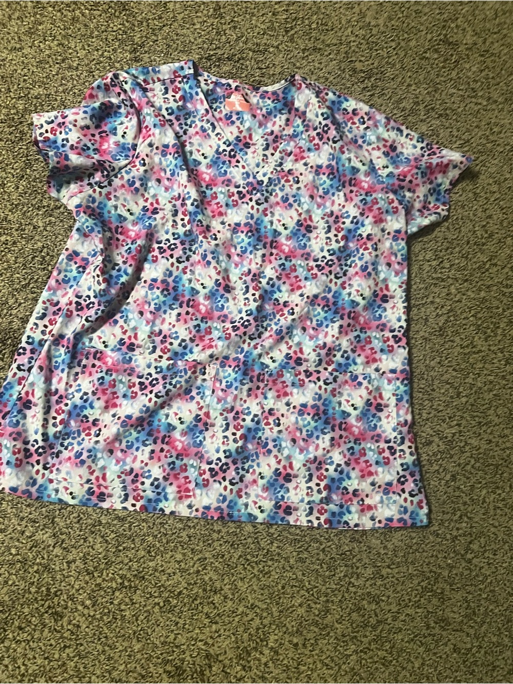 Colorful Leopard Print V-Neck Scrub Top